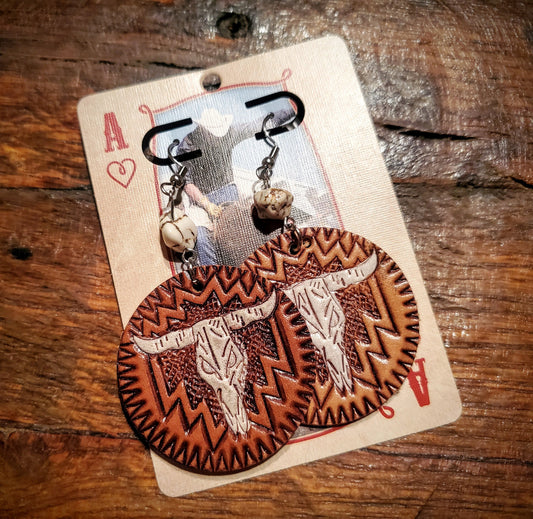 Handmade Genuine Tooled Leather Earrings