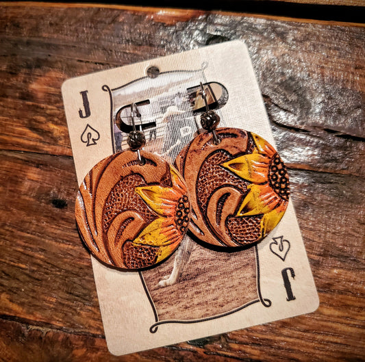 Handmade Genuine Tooled Leather Earrings