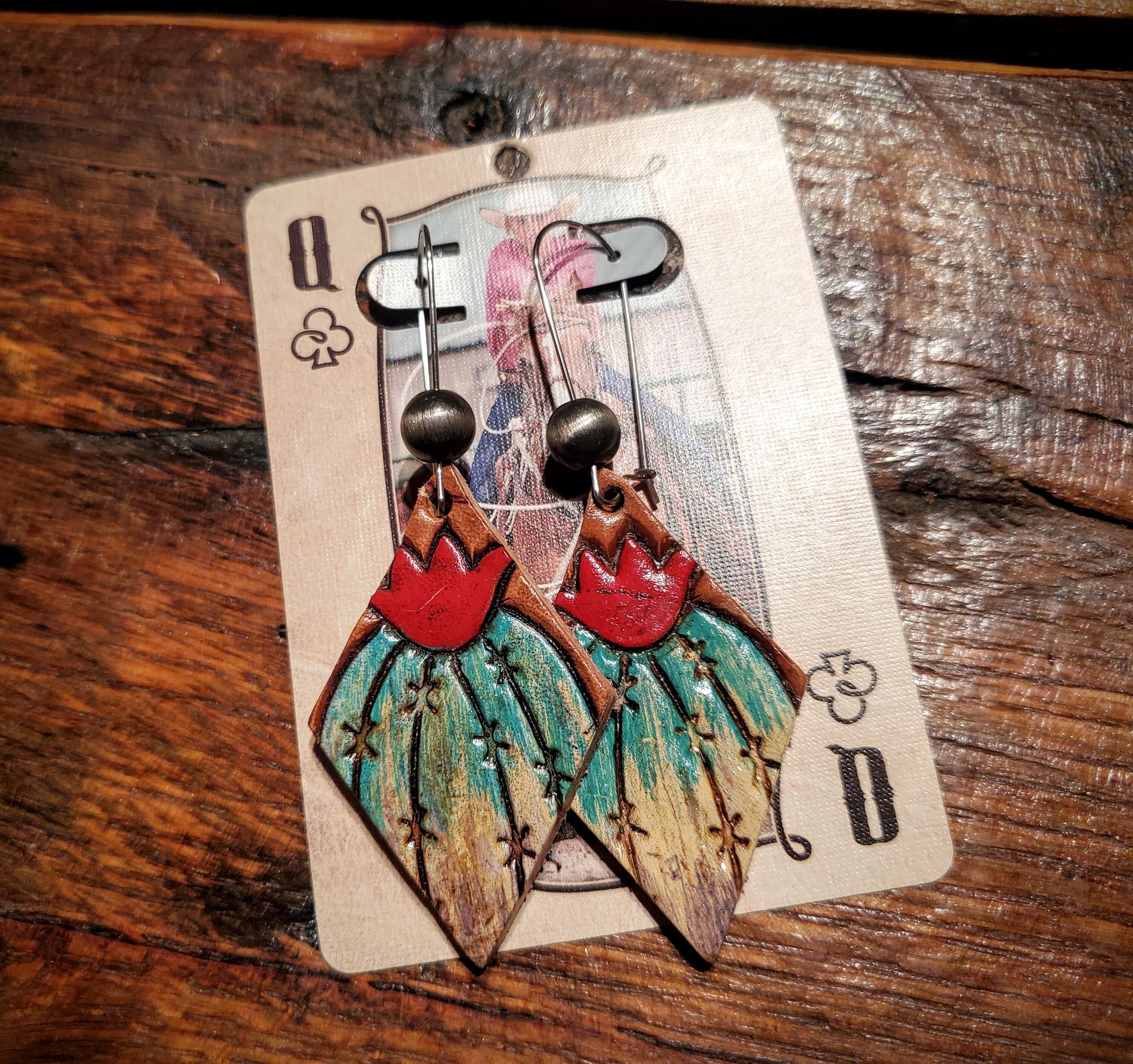 Handmade Genuine Tooled Leather Earrings