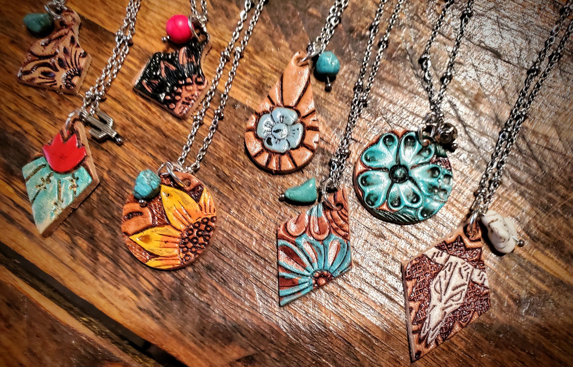 Handmade Genuine Tooled Leather Necklaces