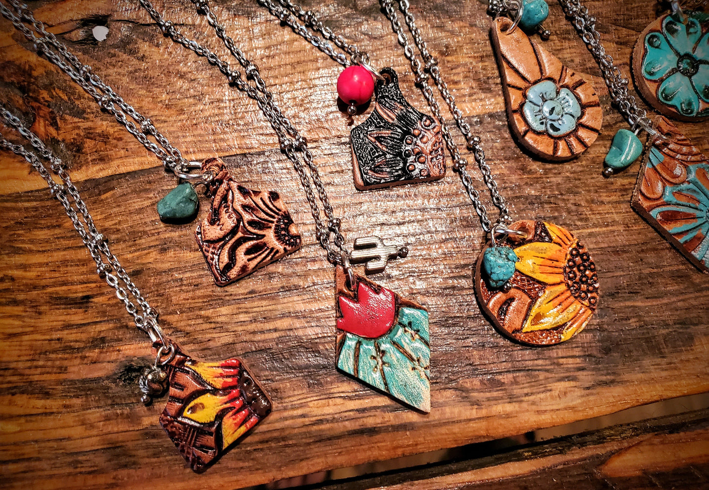 Handmade Genuine Tooled Leather Necklaces