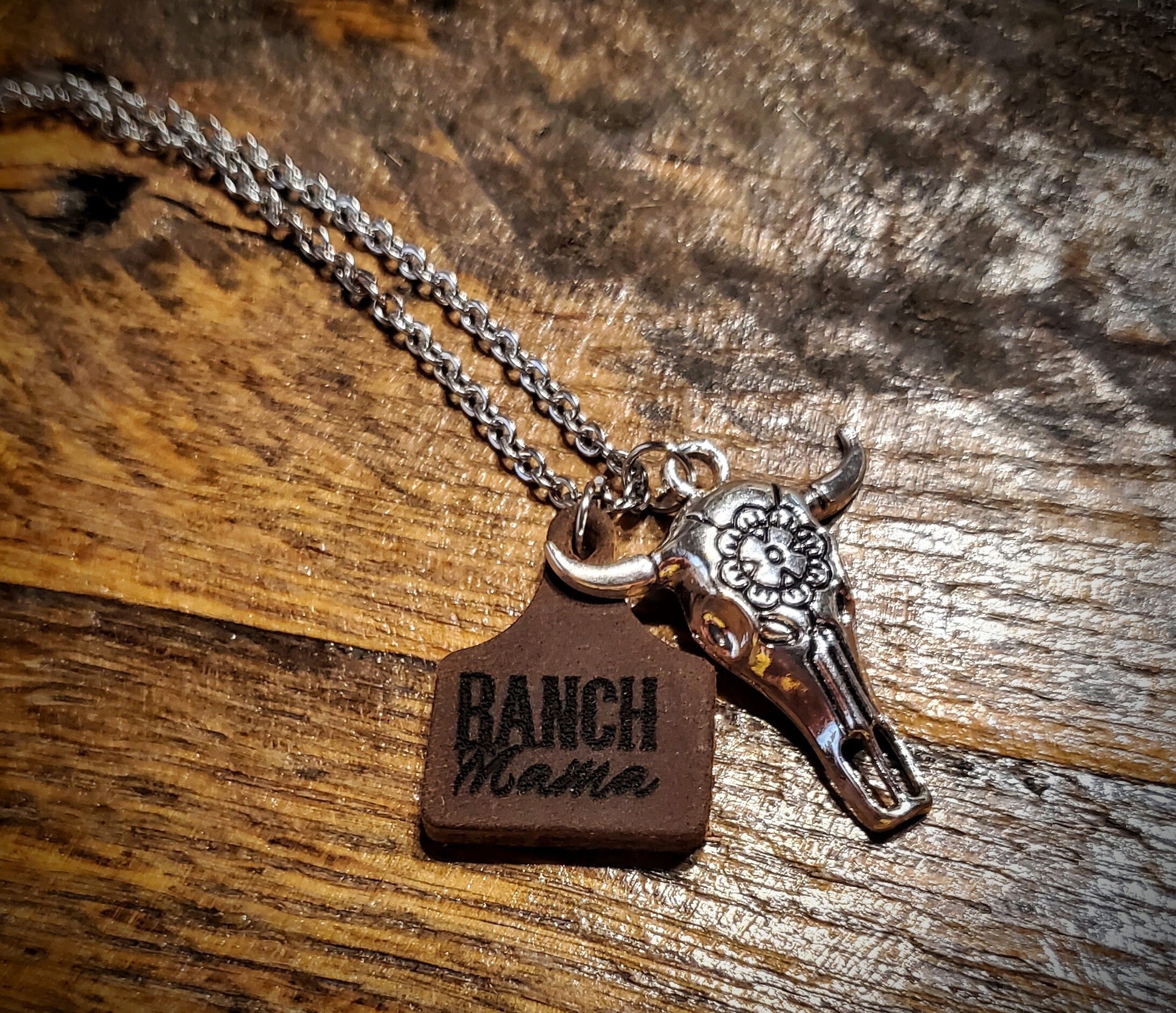 Ranch Mama - Handmade Western Dainty Engraved Leather Necklace Hypoallergenic