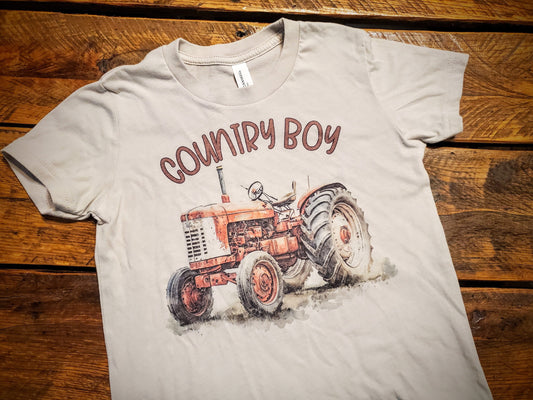 Country Boy Vintage Tractor - Premium Extra Soft Vintage Western Tee Shirt - Pick Your Color - Baby, Toddler, Youth, Adult Sizes