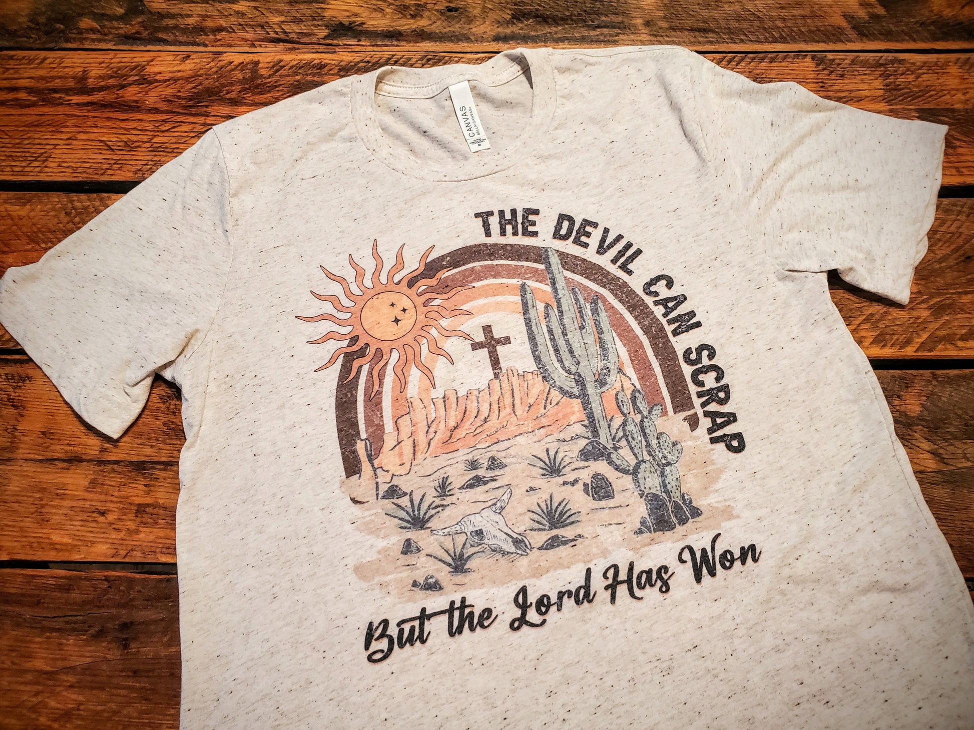 The Devil Can Scrap But The Lord Has Won - Premium Extra Soft Vintage Western Tee Shirt - Pick Your Color - Baby, Toddler, Youth, Adult Size