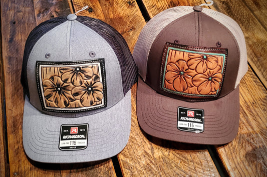 Hand Tooled Flower Western Leather Patch Hat