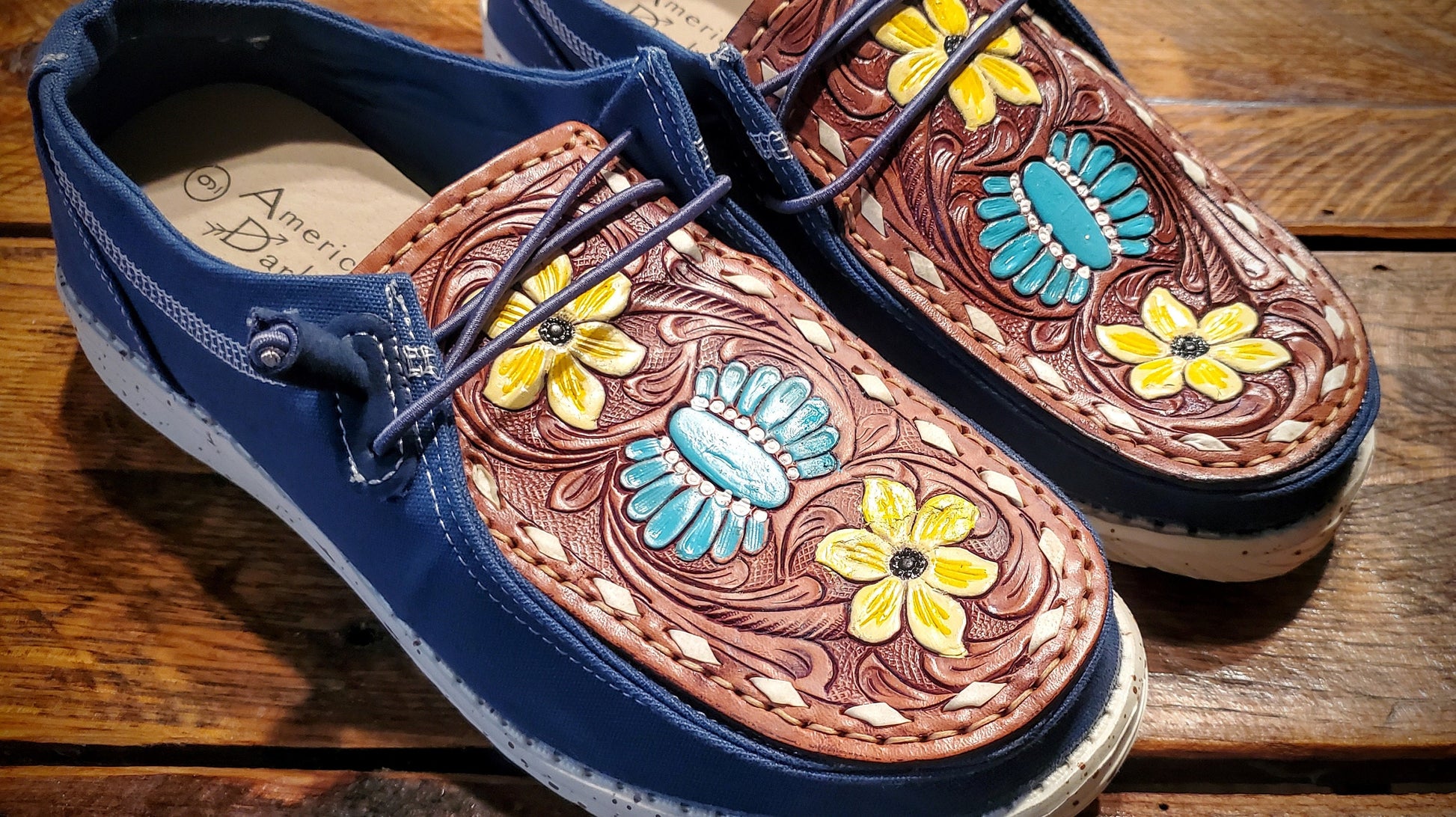 Hand Tooled Leather Hey Dude Style Casual Shoes / Mocs