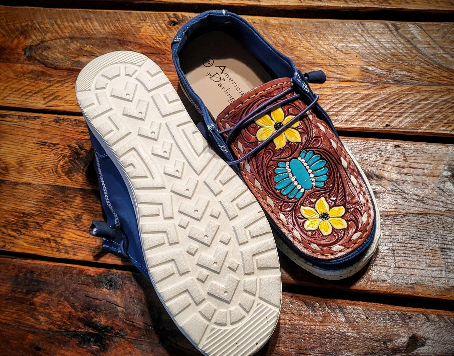 Hand Tooled Leather Hey Dude Style Casual Shoes / Mocs