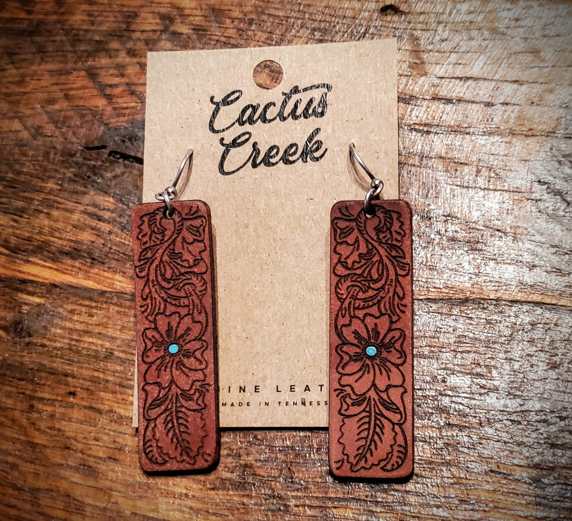 Annie - Handmade Western Leather Earrings with Turquoise Accents