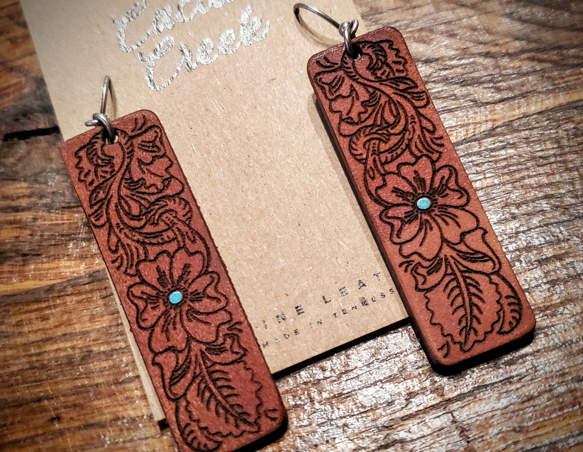 Annie - Handmade Western Leather Earrings with Turquoise Accents