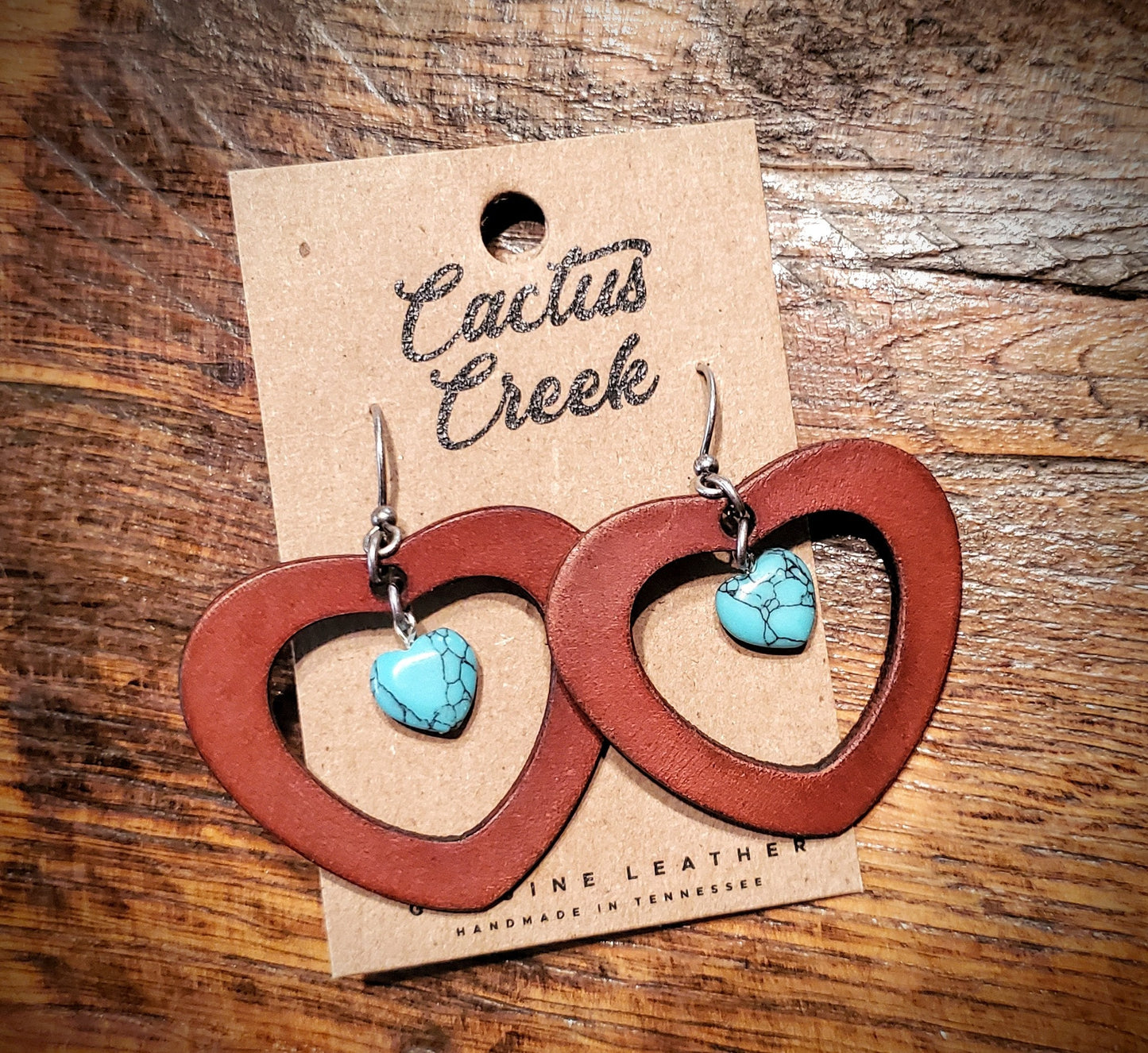 Rodeo Sweetheart - Handmade Western Leather Earrings with Turquoise Accents