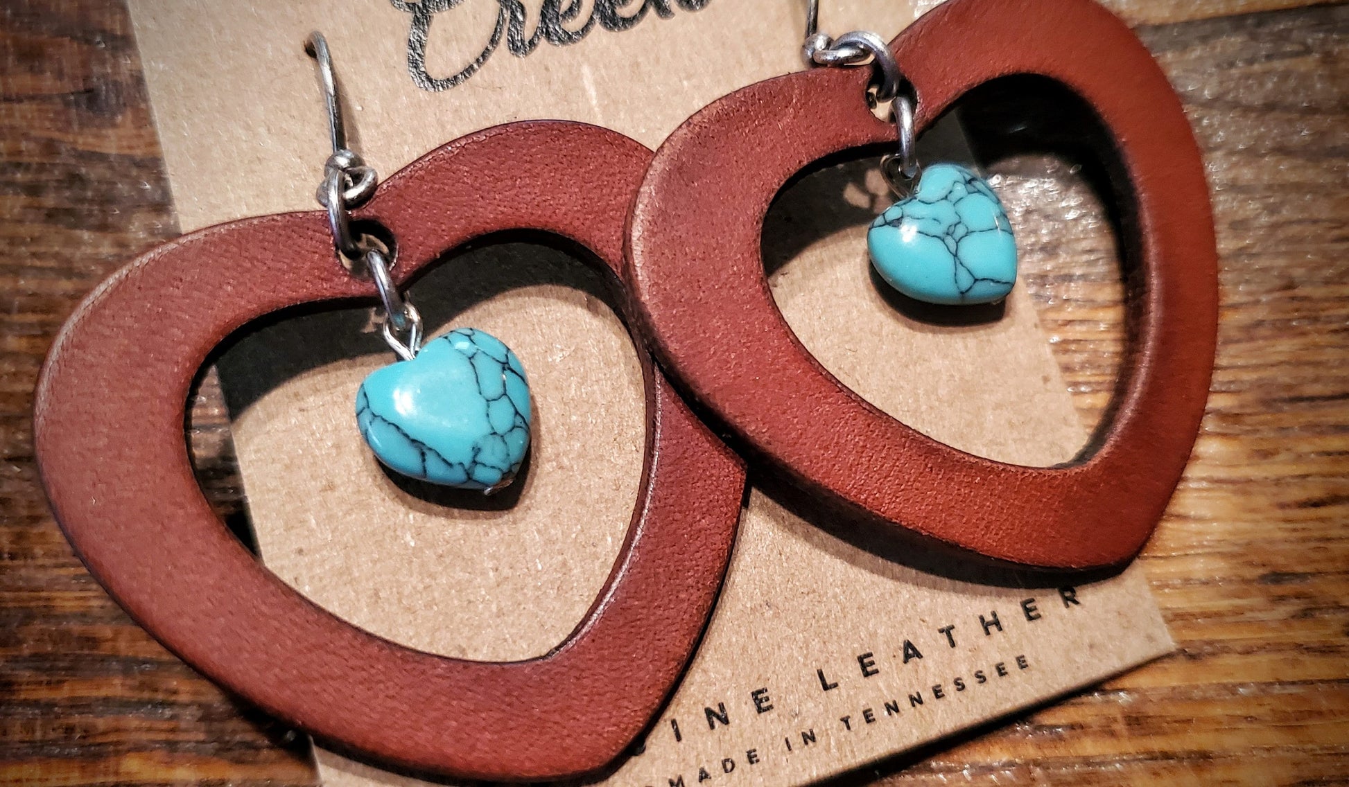 Rodeo Sweetheart - Handmade Western Leather Earrings with Turquoise Accents