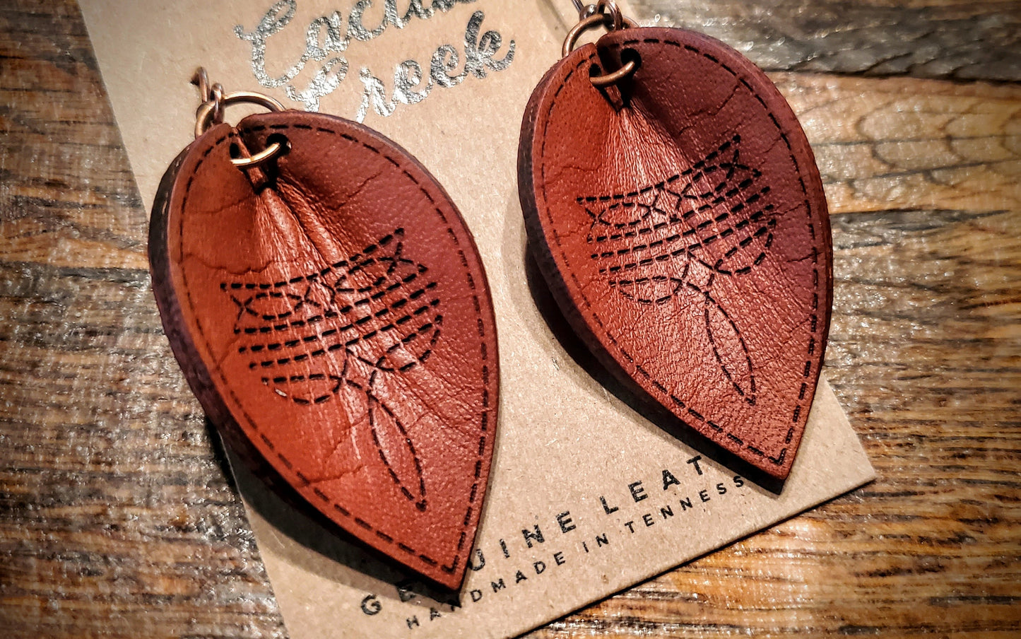 Bootstitch - Handmade Western Leather Earrings with Turquoise Accents