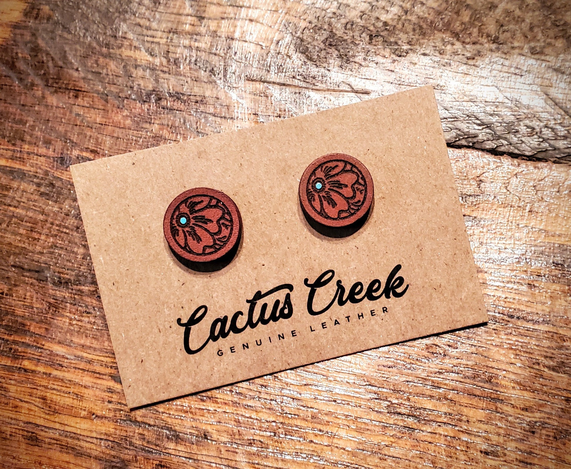 Millie - Handmade Western Leather Stud Earrings with Turquoise Accents