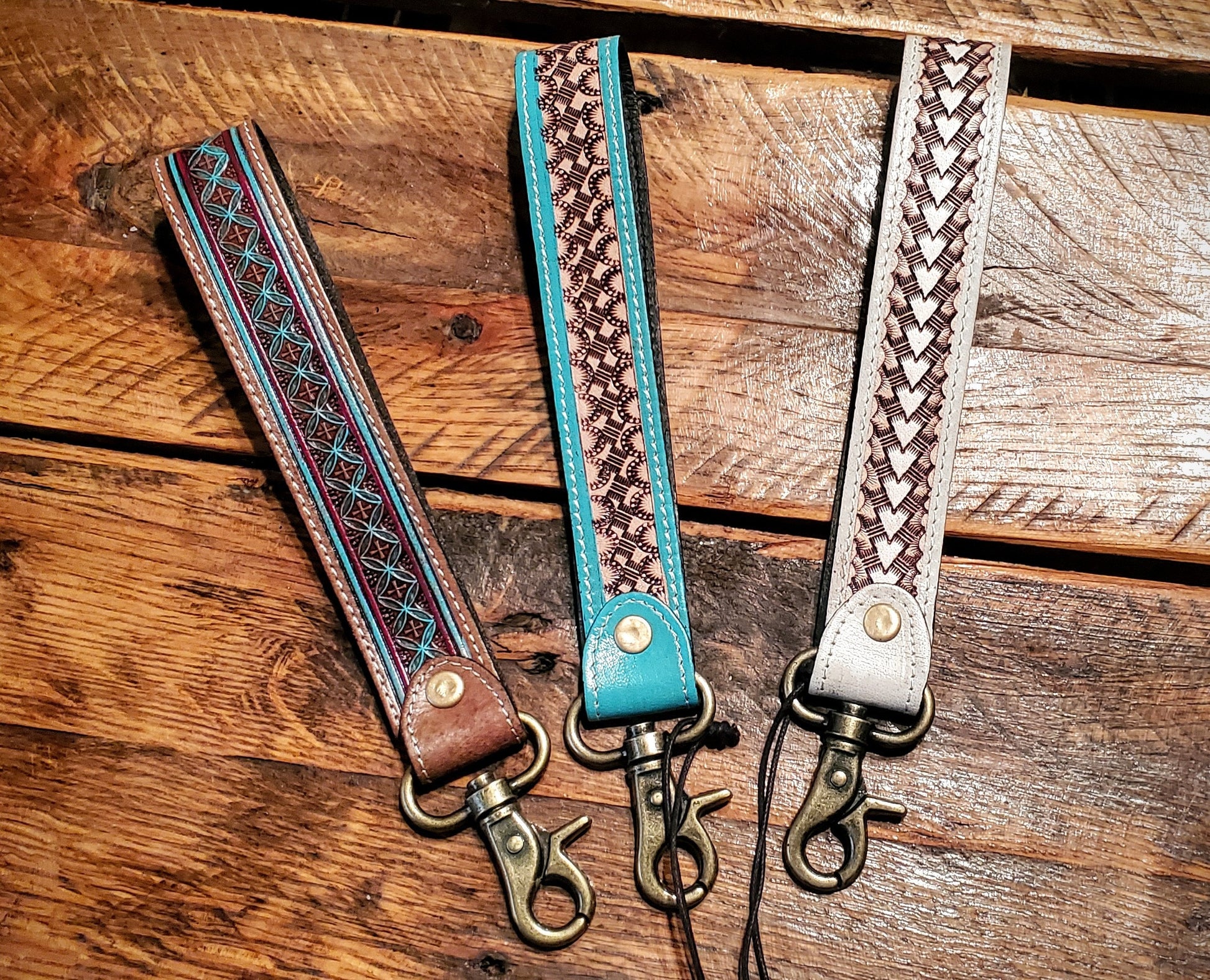 Genuine Tooled Leather Cowhide Wristlet Straps - Add to Keychains or Purse - Great Cheap Gifts & Stocking Stuffers!