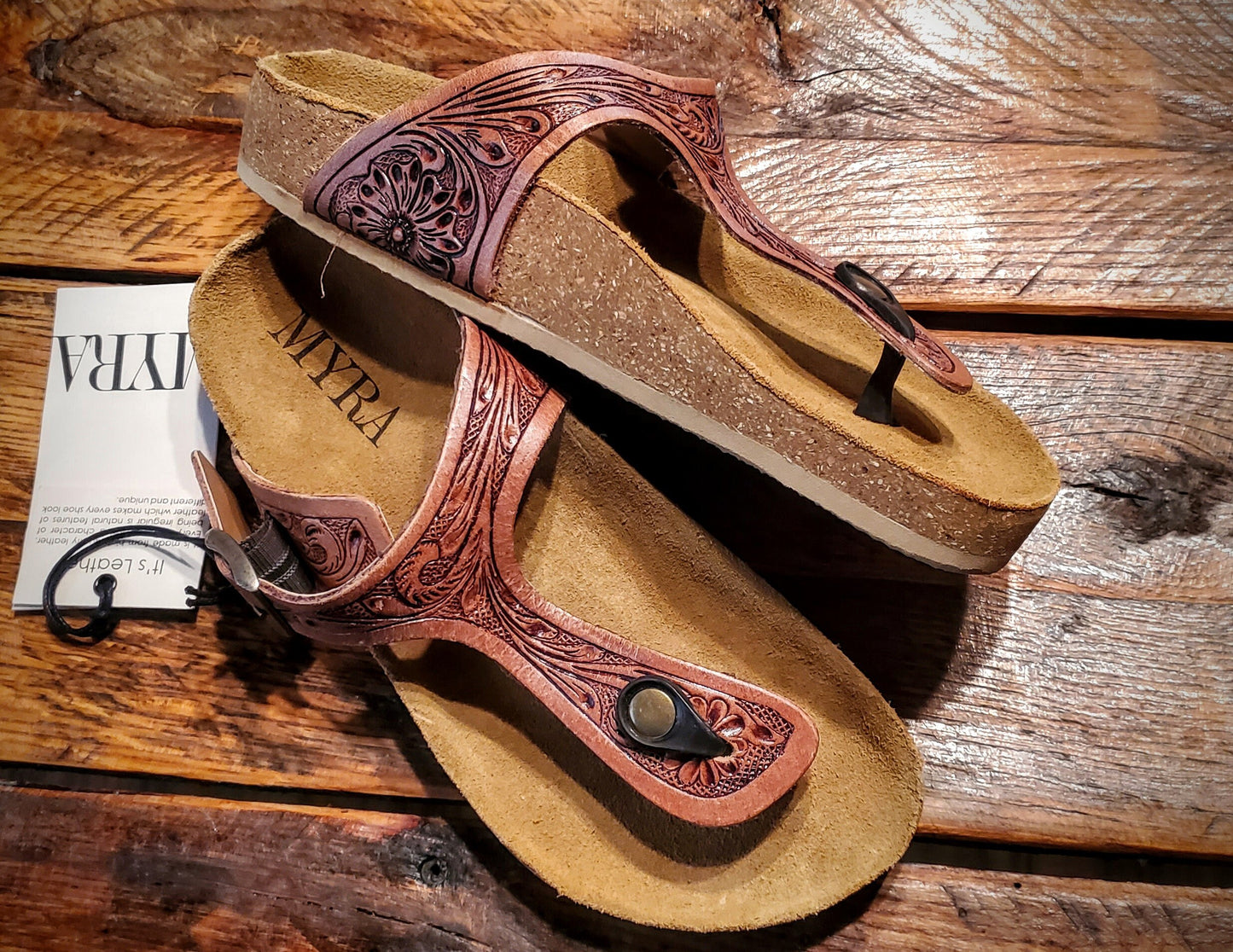 Genuine Hand Tooled Leather Thong Style Flip Flop Sandals