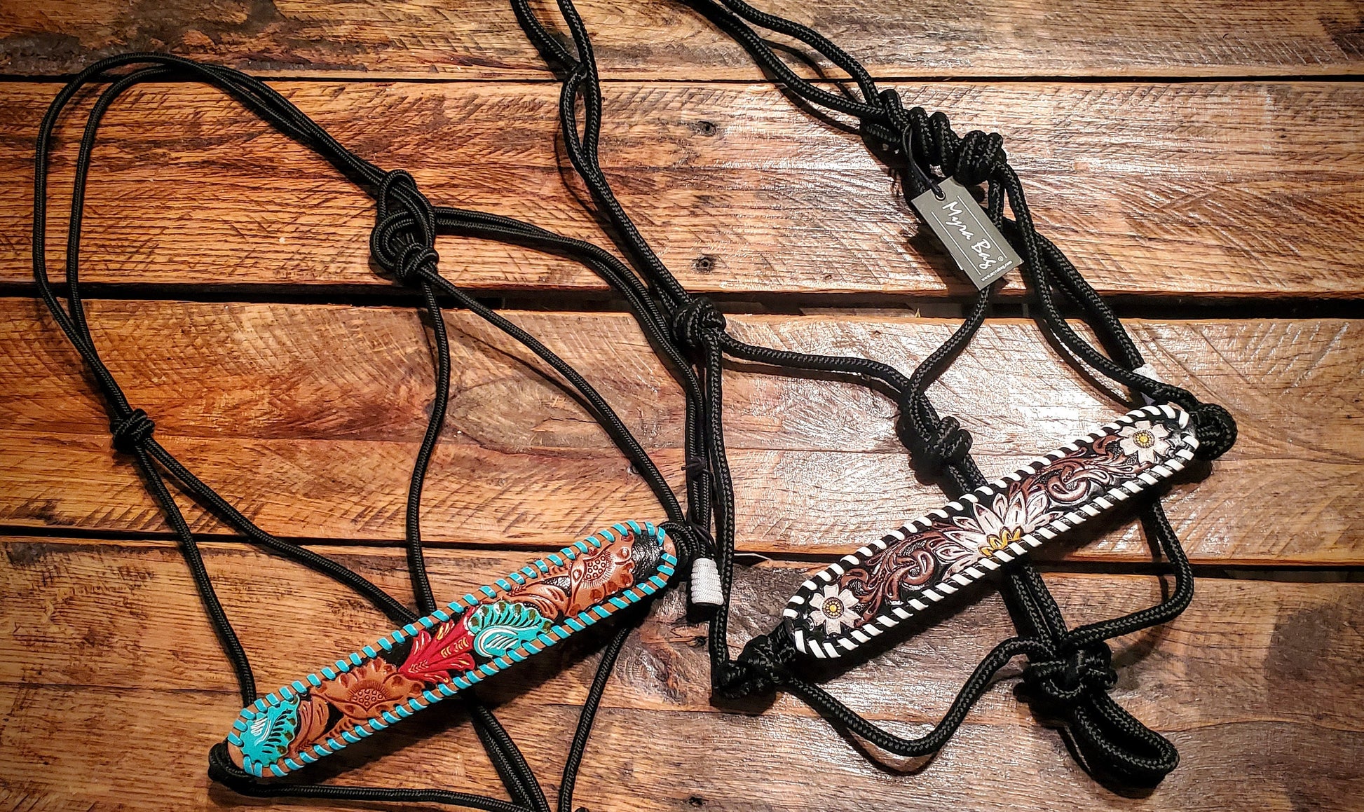 Hand Tooled Leather Horse Rope Halters - Great Gifts & Stocking Stuffers!