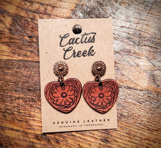 Cowboy Sweetheart - Handmade Western Leather Earrings with Turquoise Accents