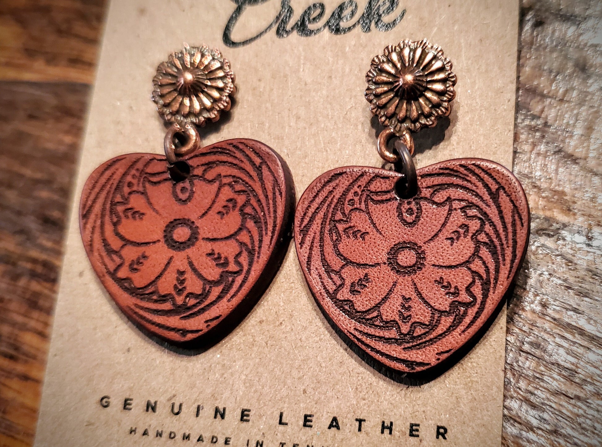 Cowboy Sweetheart - Handmade Western Leather Earrings with Turquoise Accents