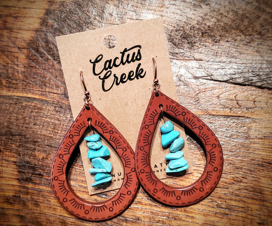 Cassidy - Handmade Western Leather Earrings with Turquoise Accents