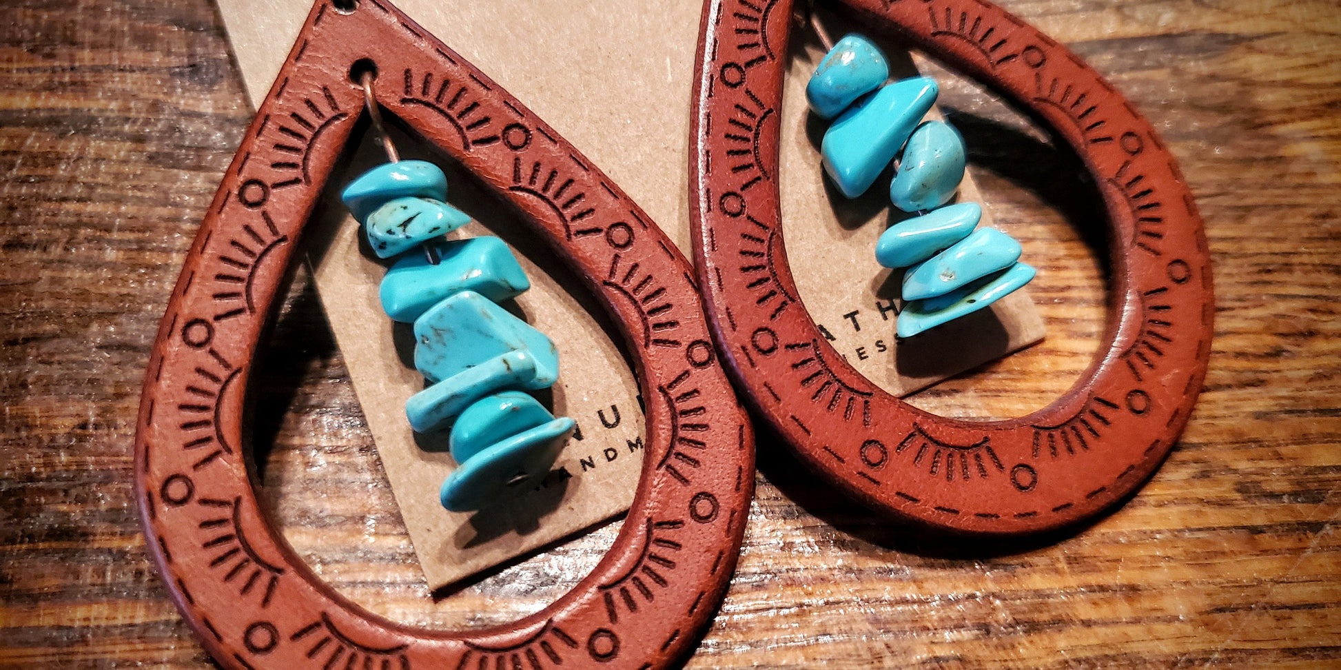 Cassidy - Handmade Western Leather Earrings with Turquoise Accents