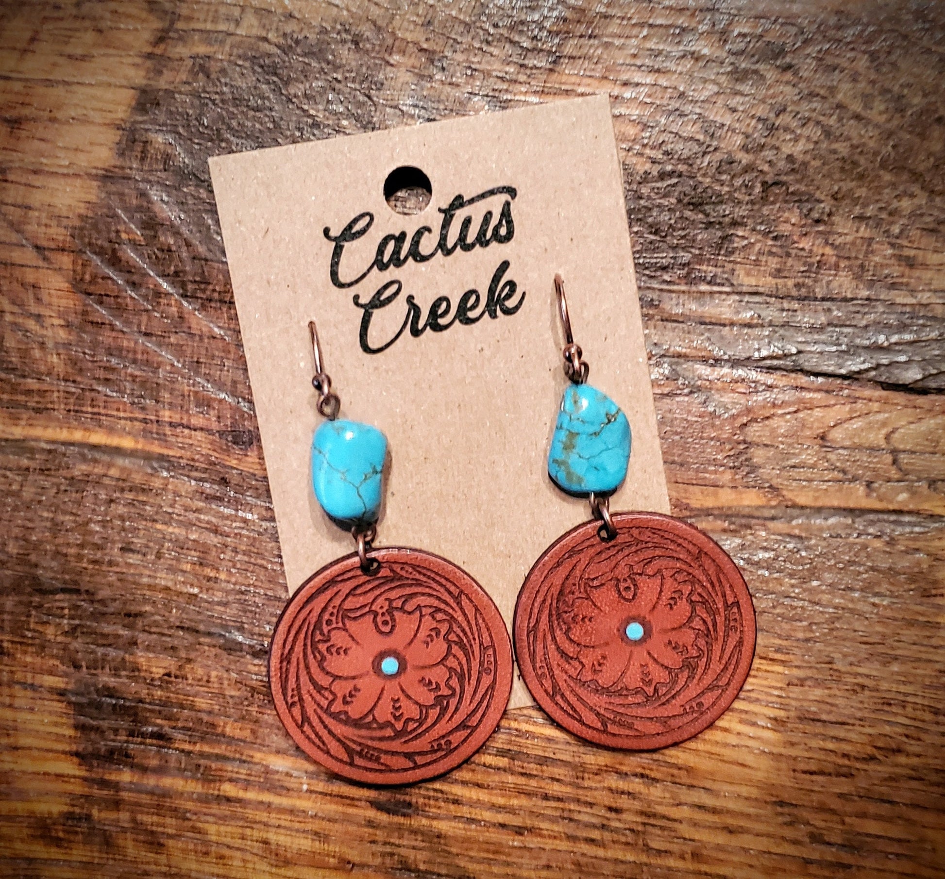 Emery - Handmade Western Leather Earrings with Turquoise Accents