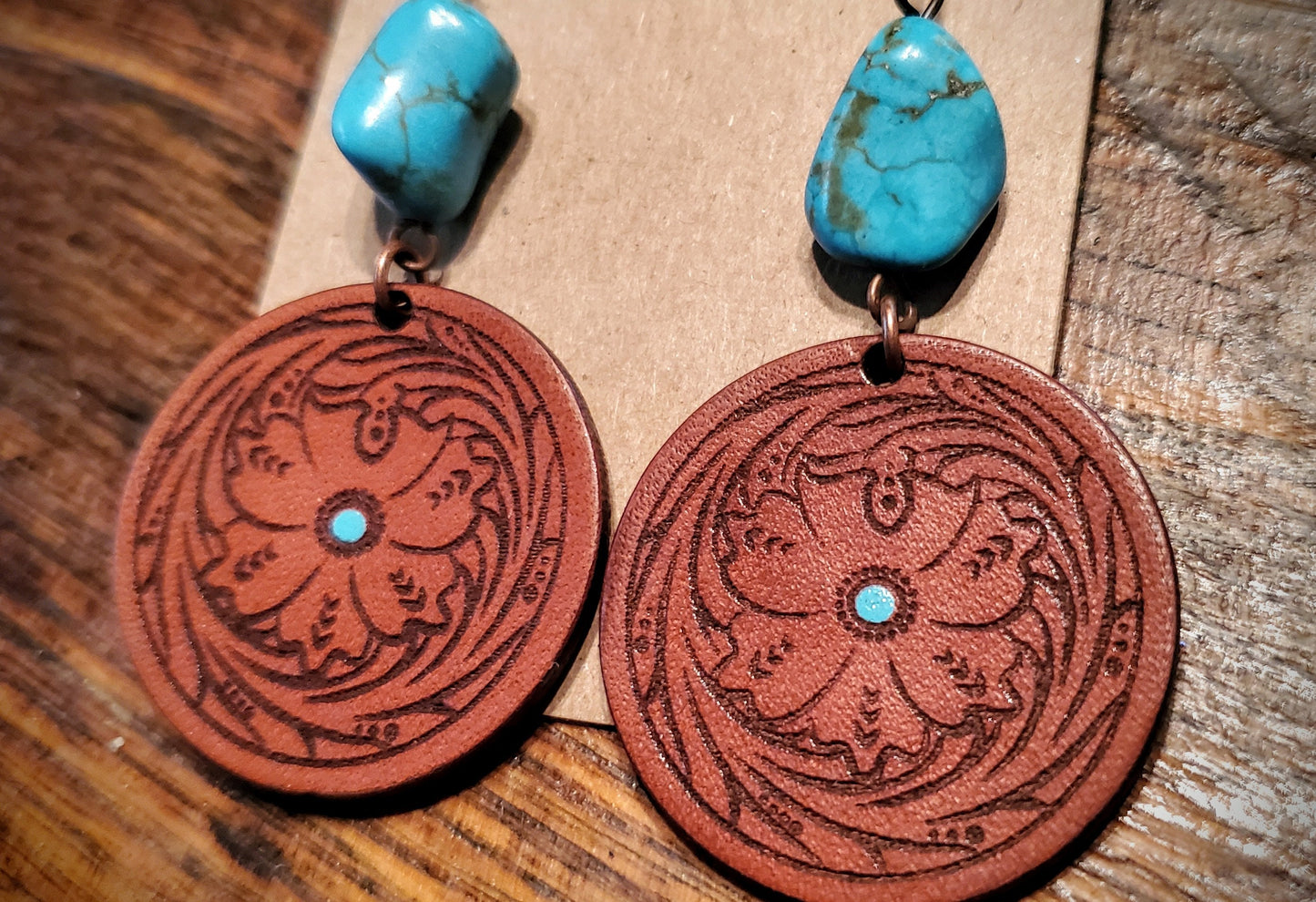 Emery - Handmade Western Leather Earrings with Turquoise Accents