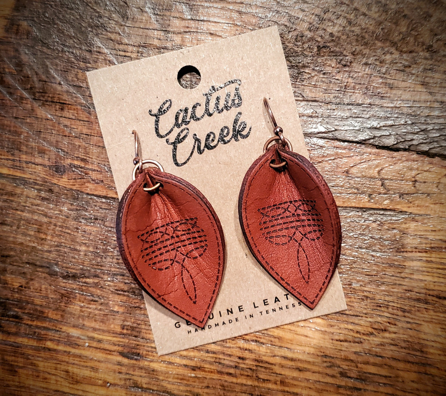 Bootstitch - Handmade Western Leather Earrings with Turquoise Accents