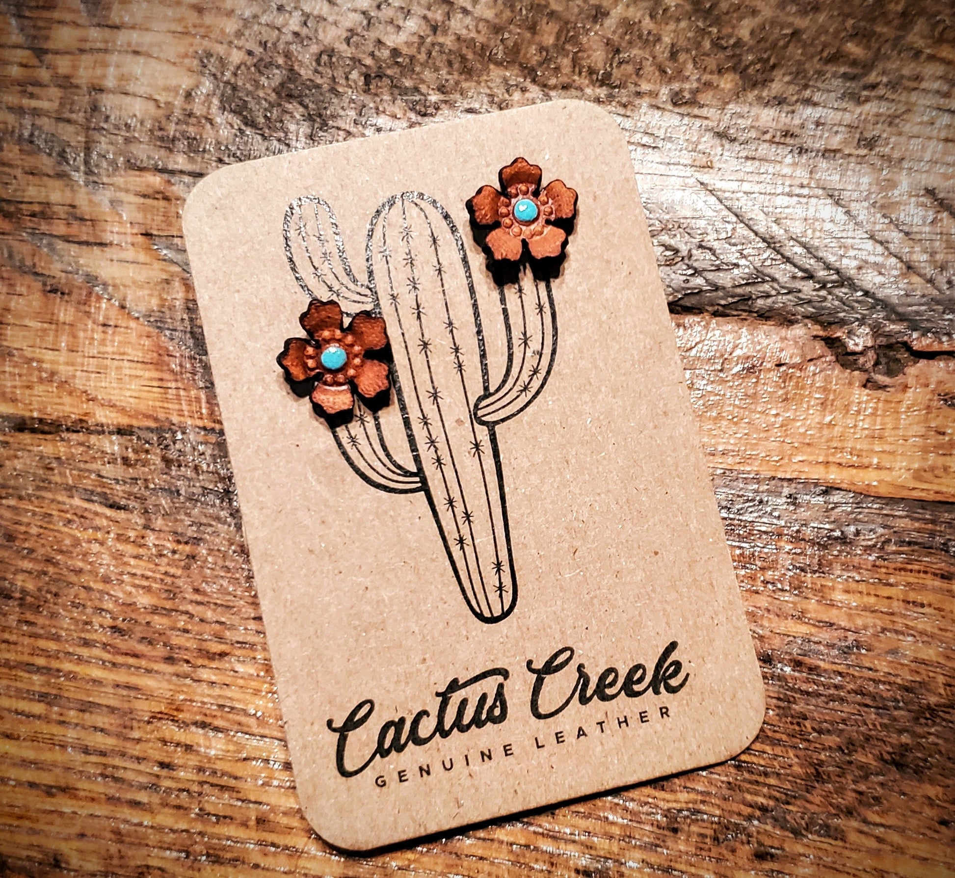 Western Rose - Handmade Western Leather Stud Earrings with Turquoise Accents