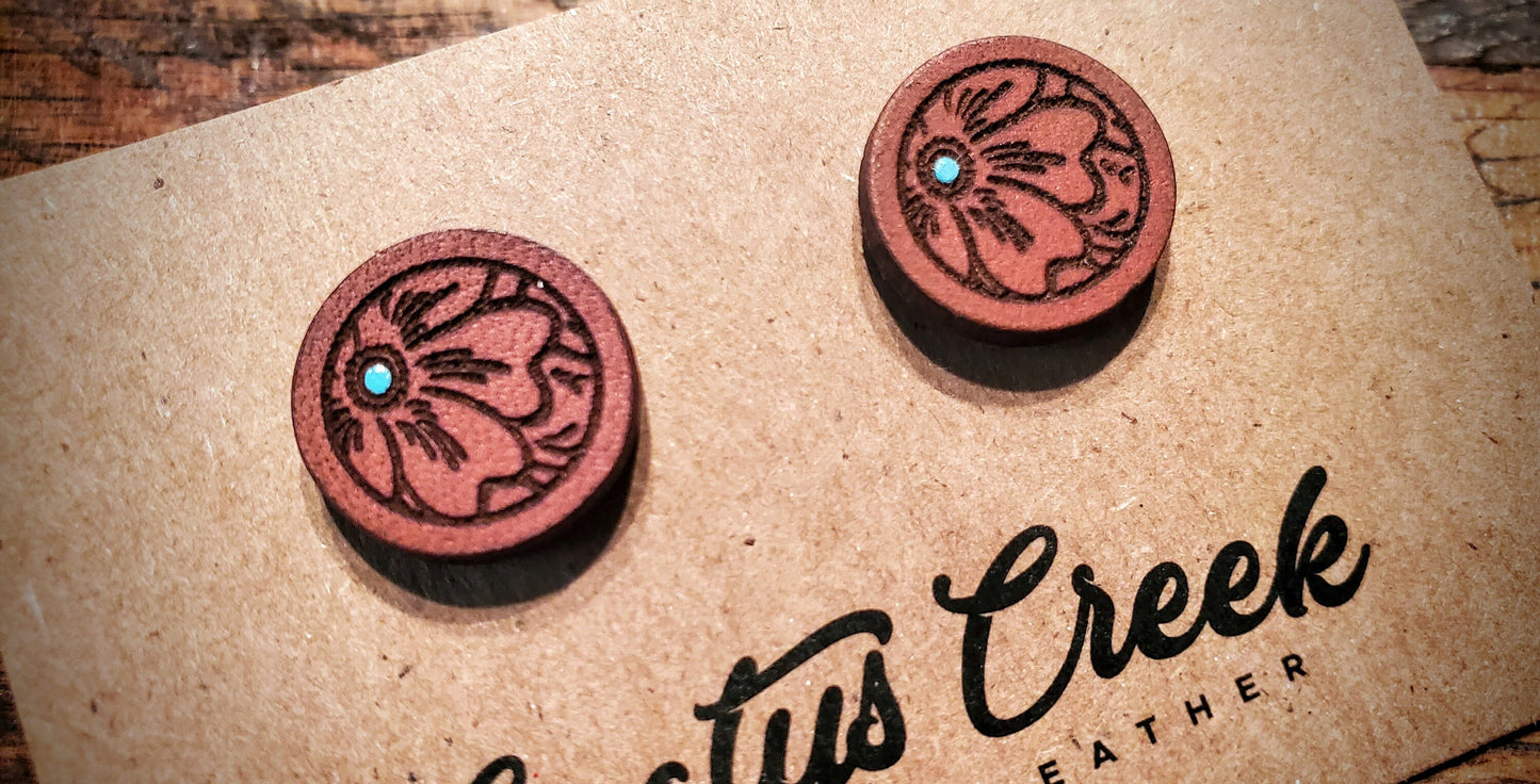 Millie - Handmade Western Leather Stud Earrings with Turquoise Accents