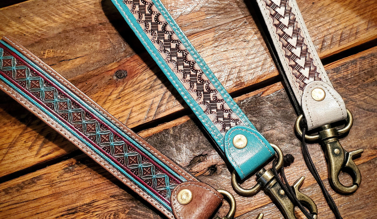 Genuine Tooled Leather Cowhide Wristlet Straps - Add to Keychains or Purse - Great Cheap Gifts & Stocking Stuffers!