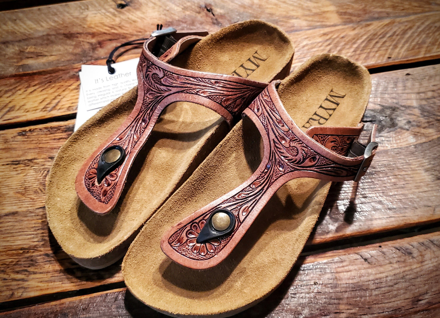 Genuine Hand Tooled Leather Thong Style Flip Flop Sandals