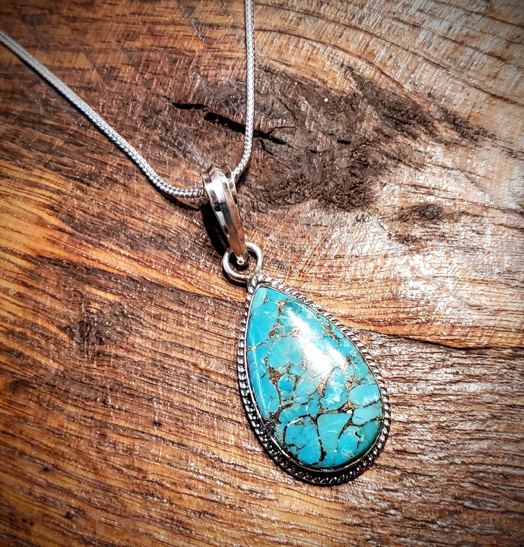 Sterling Silver & Turquoise Pendant Necklace with 24" Sterling Silver Chain