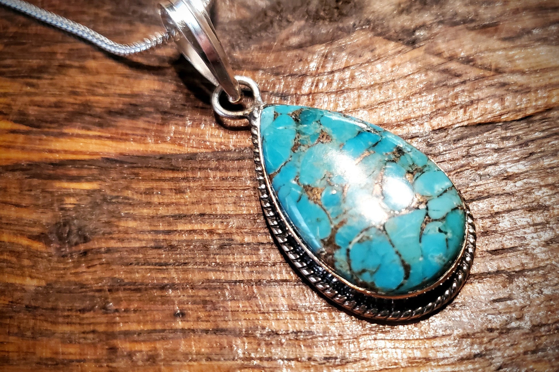 Sterling Silver & Turquoise Pendant Necklace with 24" Sterling Silver Chain