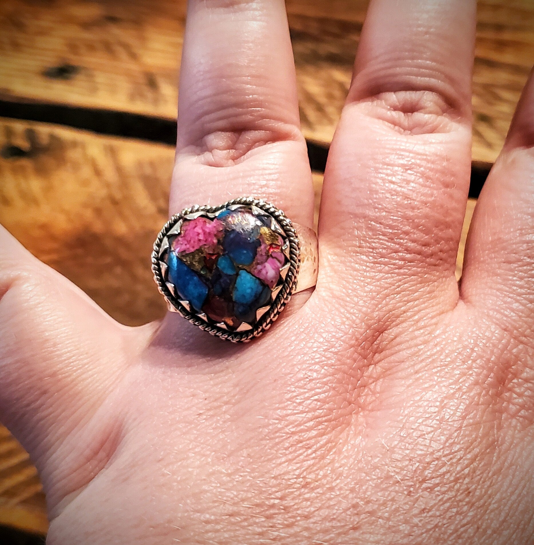 Plus Size Sterling Silver & Mojave Turquoise Heart Ring