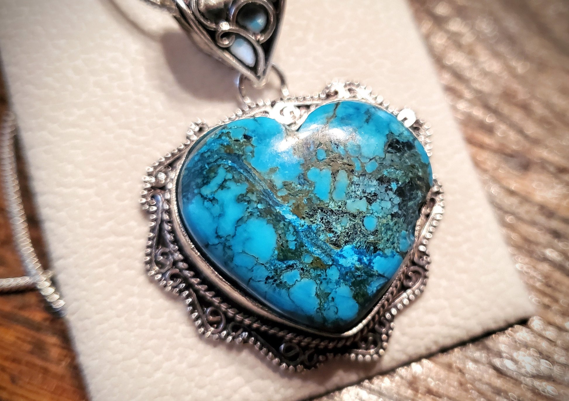 Sterling Silver & Turquoise Heart Shaped Pendant Necklace with 24" Sterling Silver Chain