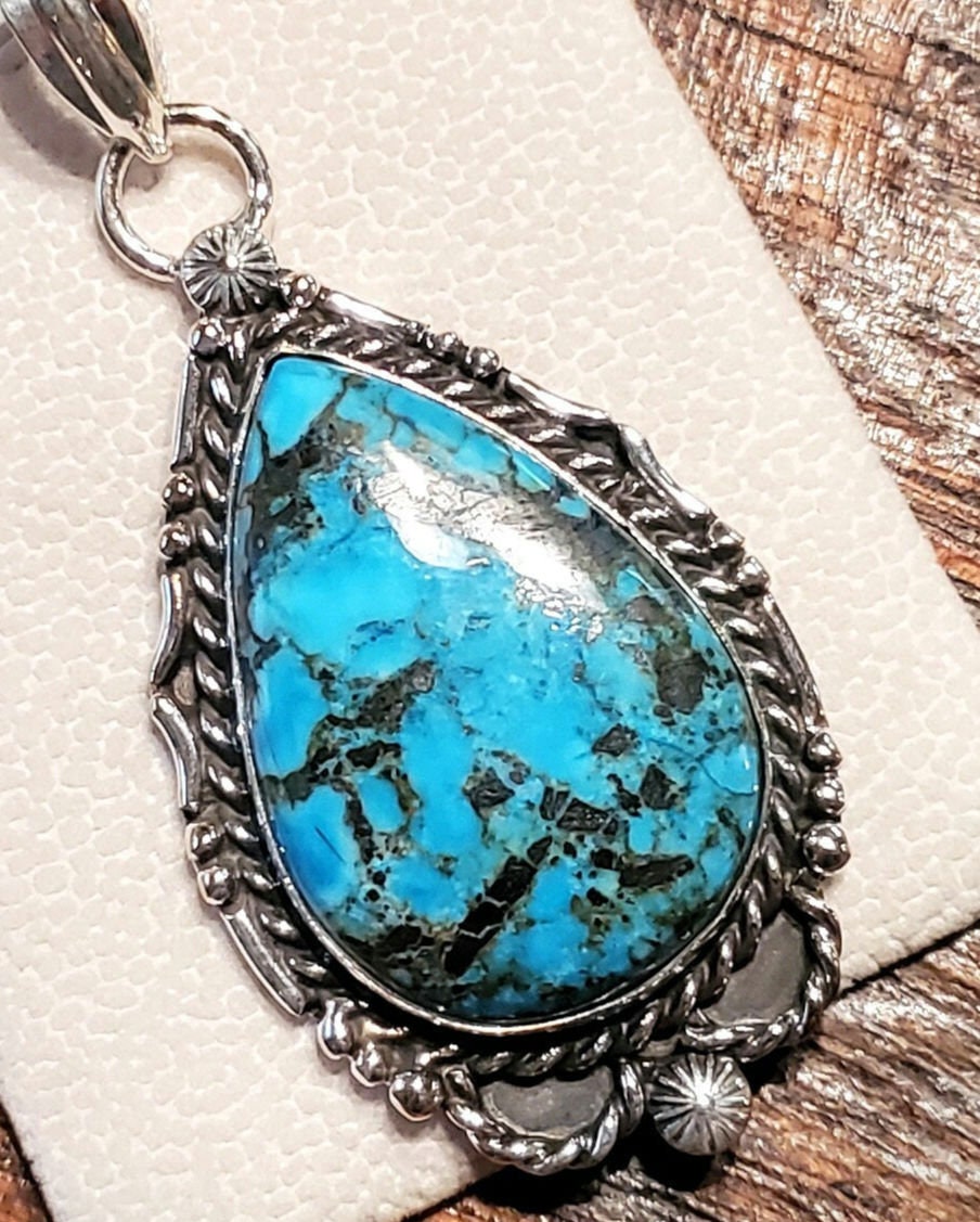 Sterling Silver & Turquoise Pendant Necklace with 24" Sterling Silver Chain