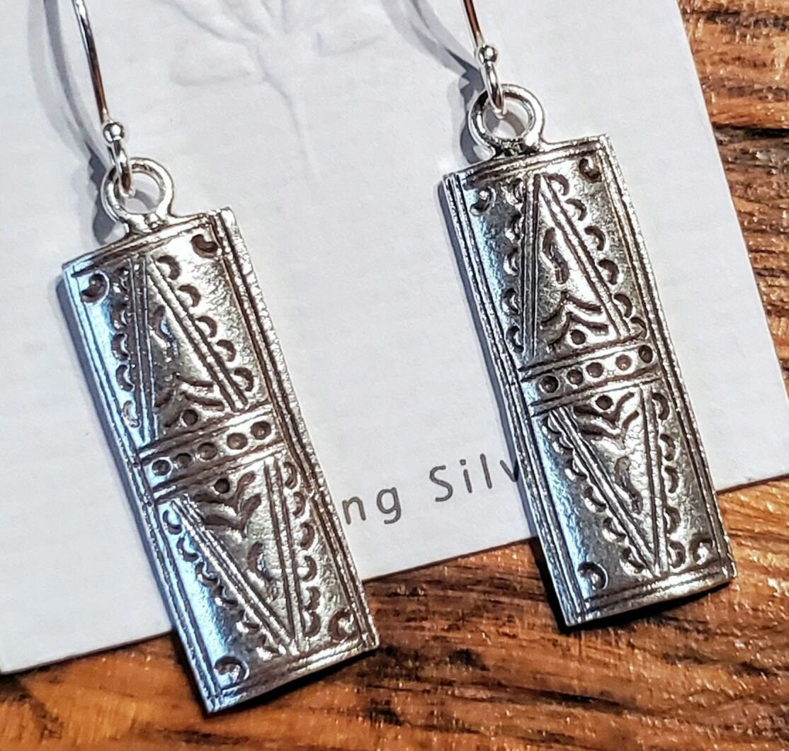 Sterling Silver Aztec Engraved Statement Earrings