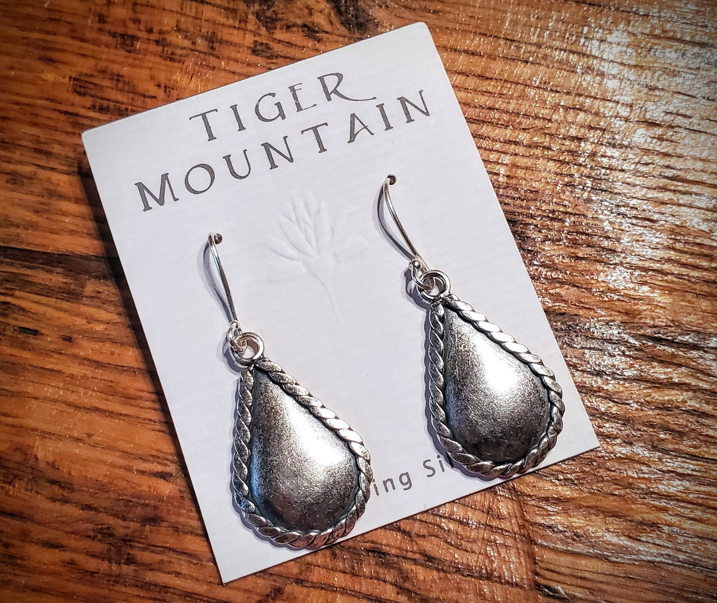 Sterling Silver Rope Border Teardrop Earrings