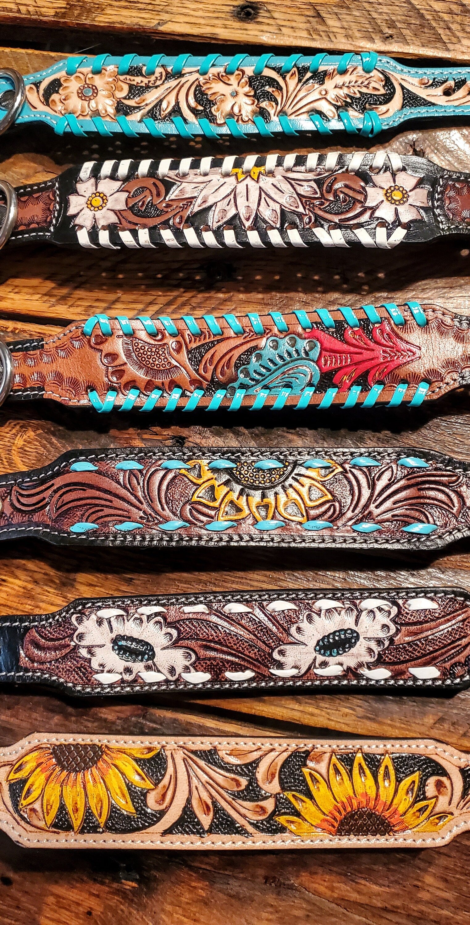 Genuine Hand Tooled Leather Dog Collars - Great Gifts & Stocking Stuffers!