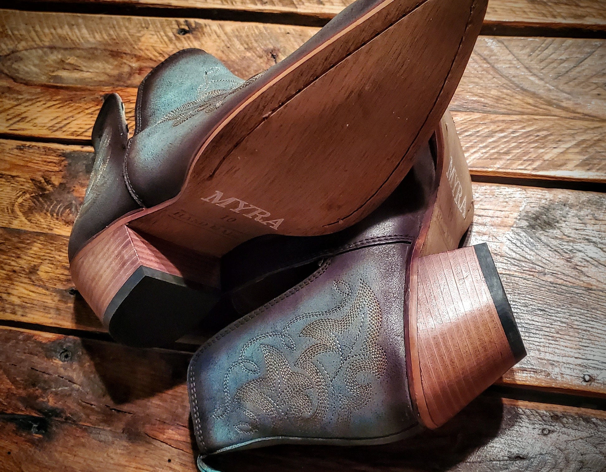 Smoky Turquoise Genuine Leather Cowgirl Booties