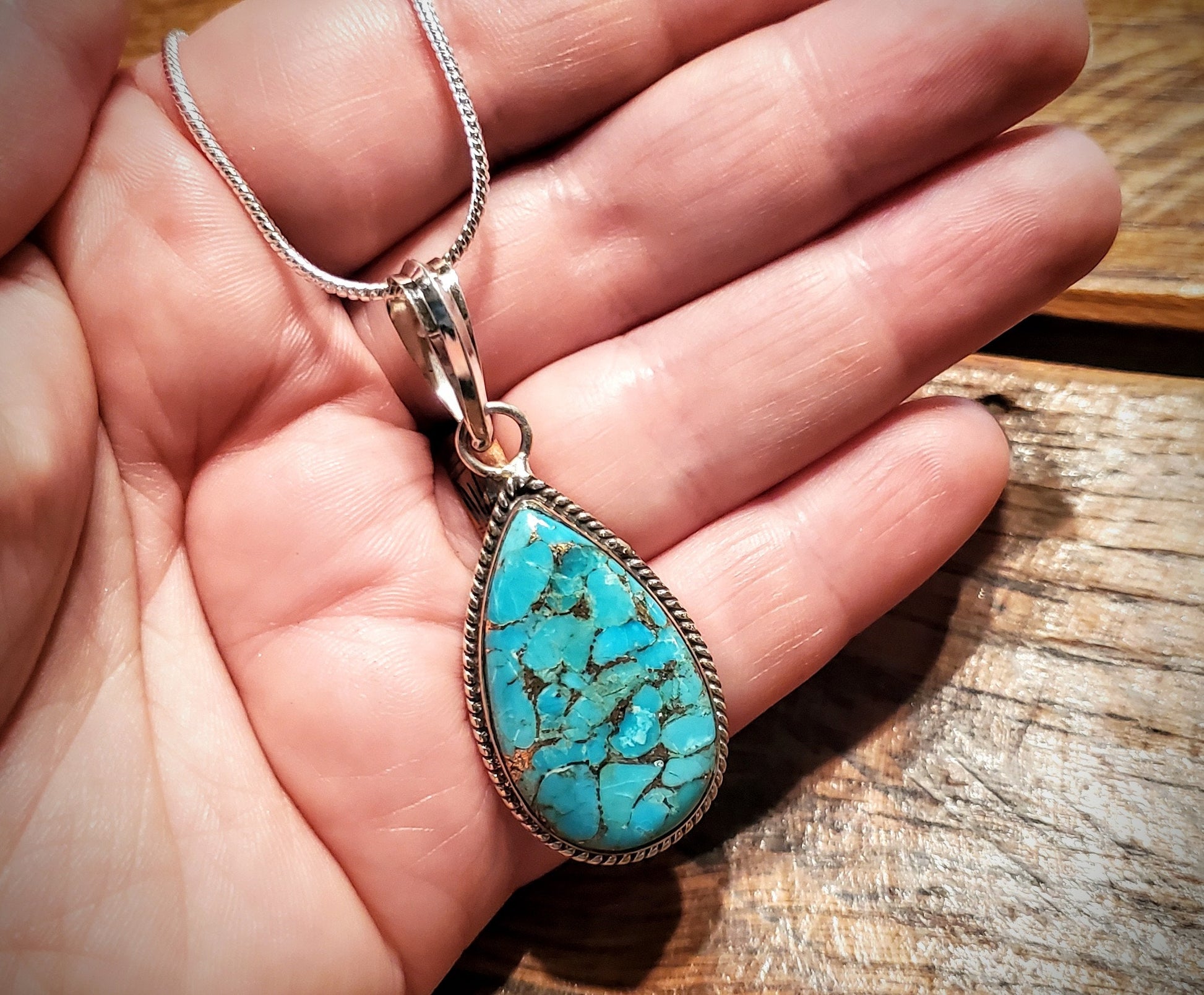 Sterling Silver & Turquoise Pendant Necklace with 24" Sterling Silver Chain