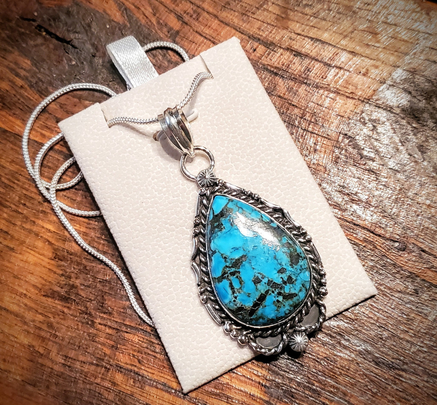 Sterling Silver & Turquoise Pendant Necklace with 24" Sterling Silver Chain