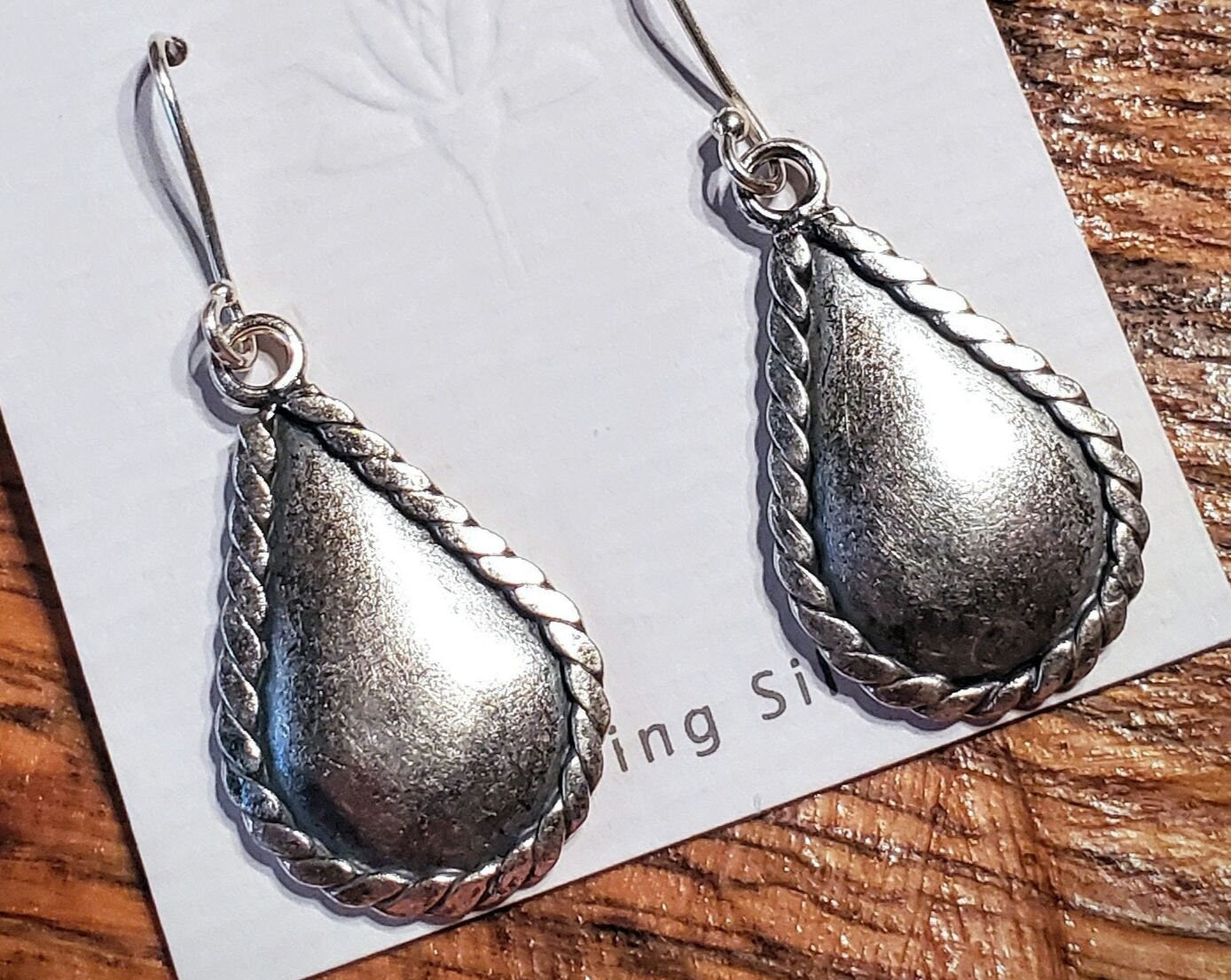 Sterling Silver Rope Border Teardrop Earrings