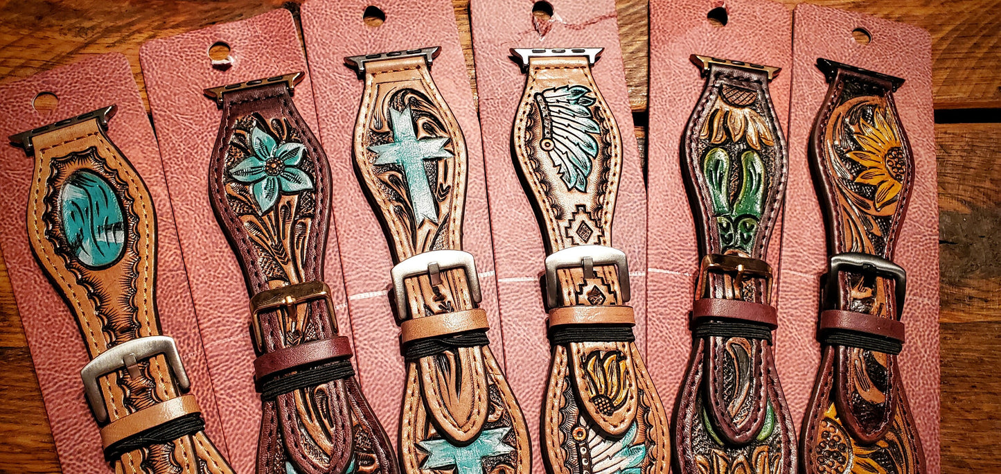 Hand Tooled Leather Watch Bands - Great Gifts & Stocking Stuffers!