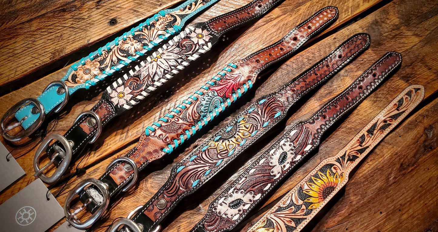 Genuine Hand Tooled Leather Dog Collars - Great Gifts & Stocking Stuffers!