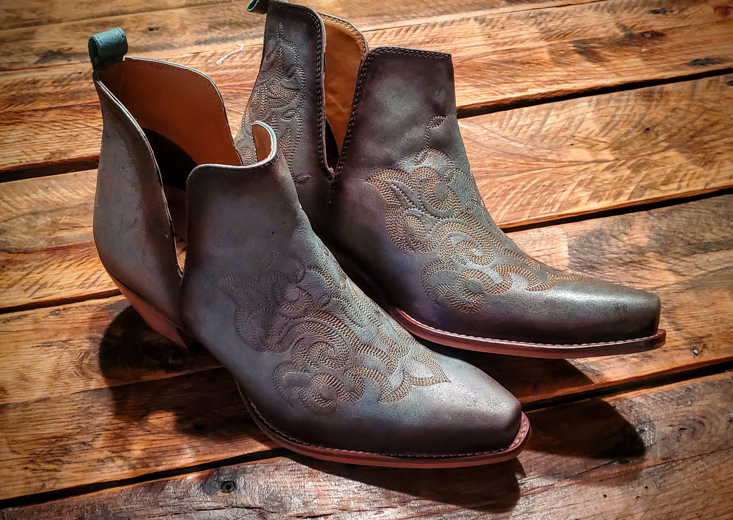 Smoky Turquoise Genuine Leather Cowgirl Booties