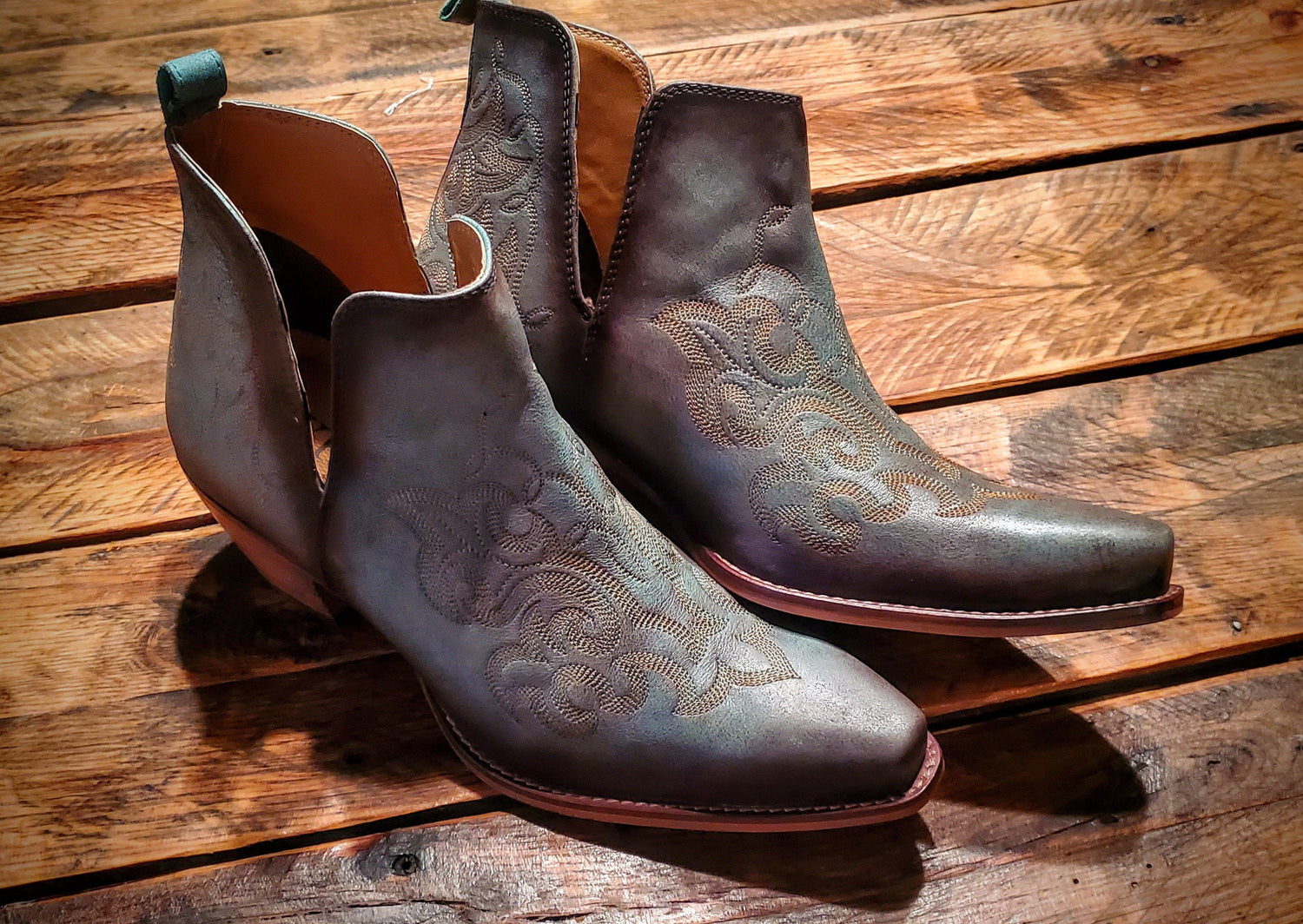 Smoky Turquoise Genuine Leather Cowgirl Booties