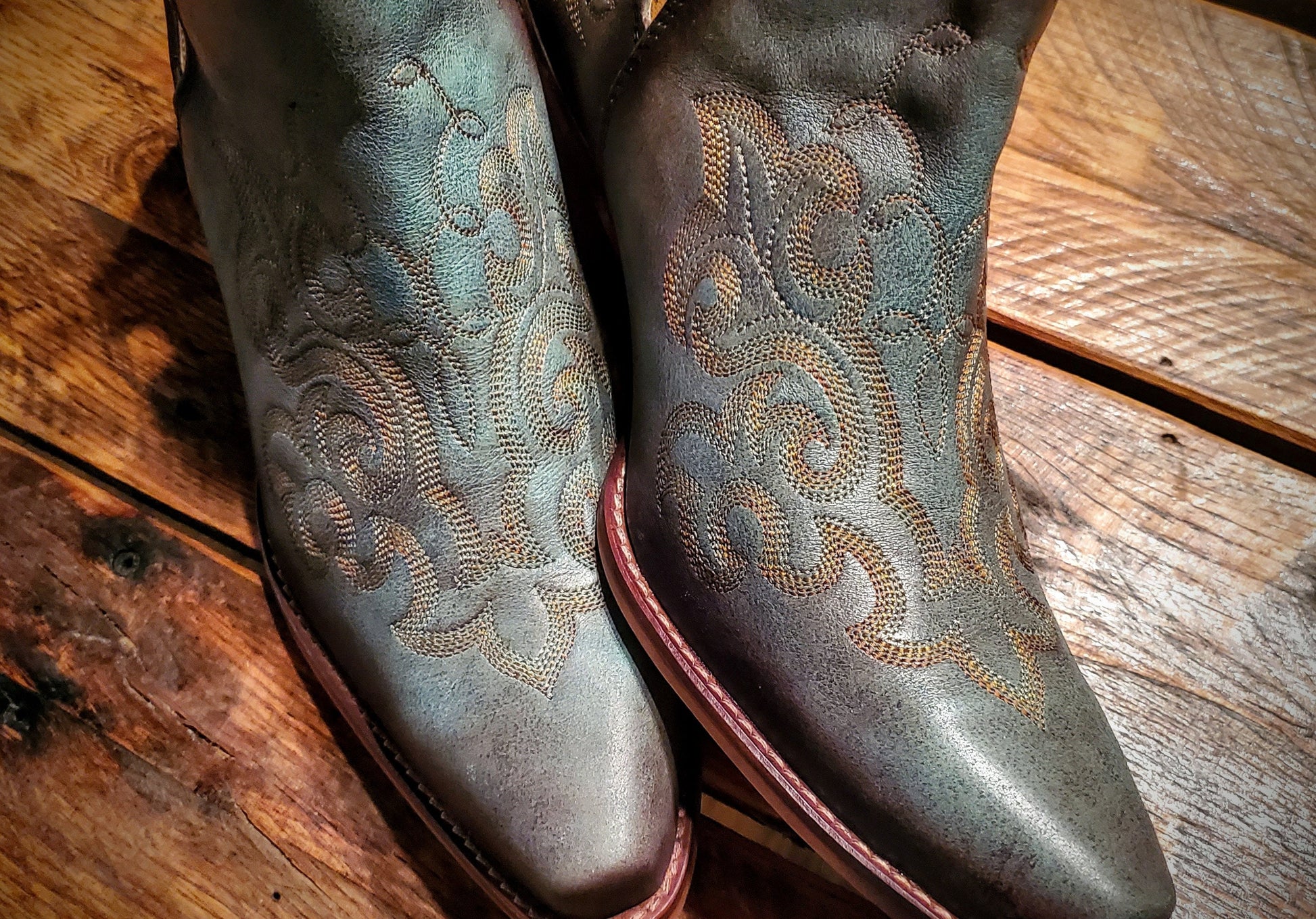 Smoky Turquoise Genuine Leather Cowgirl Booties