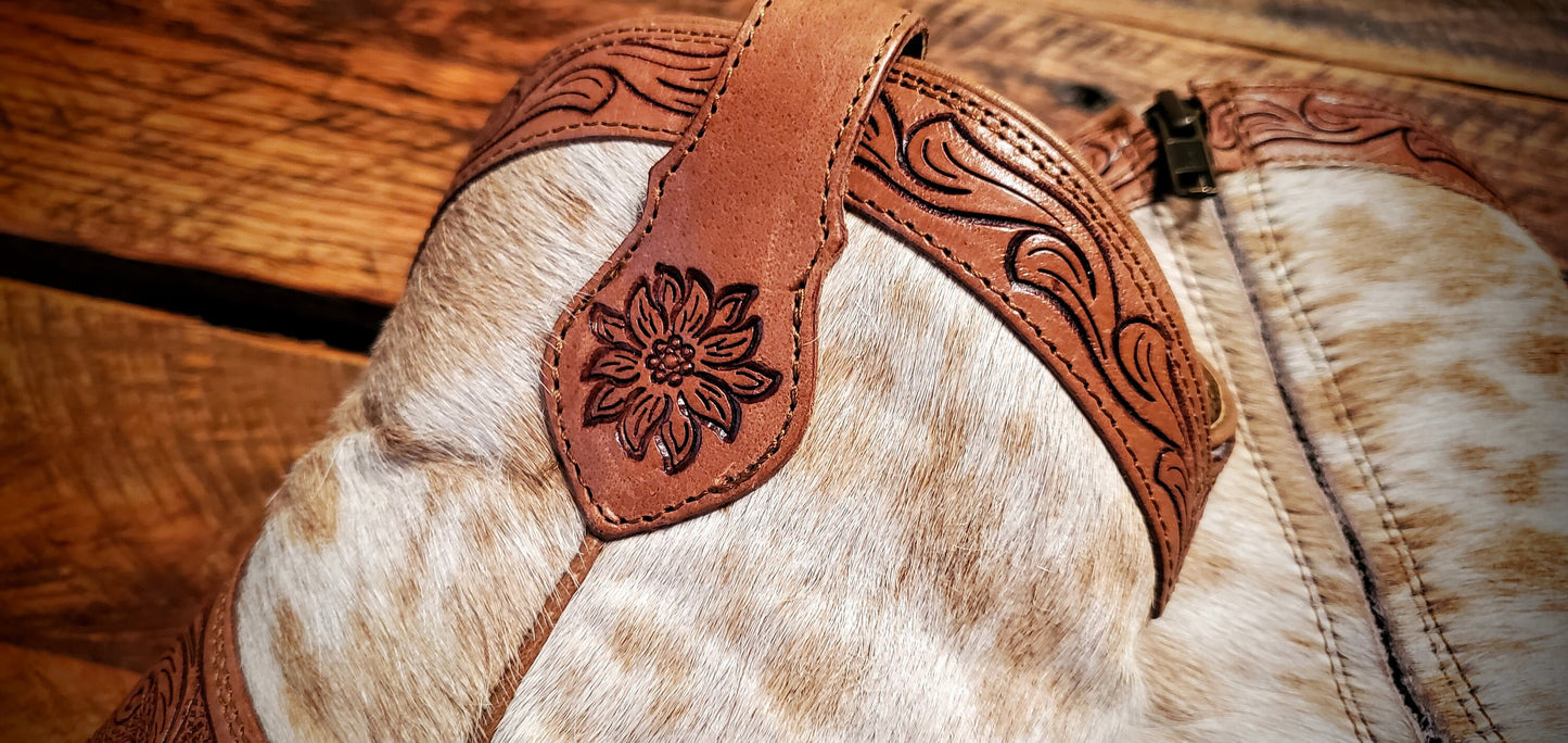 Genuine Tooled Leather & Cowhide Cowgirl Boots