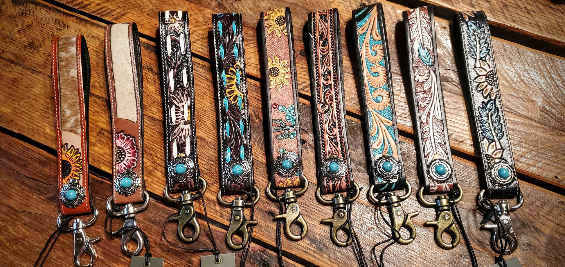 Genuine Tooled Leather Cowhide Wristlet Straps - Add to Keychains or Purse - Great Cheap Gifts & Stocking Stuffers!